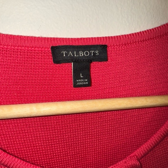 Talbots Hibiscus Pink Cotton Blend Ruffle Front Zip Up Cardigan Sweater Womens L - Picture 5 of 7